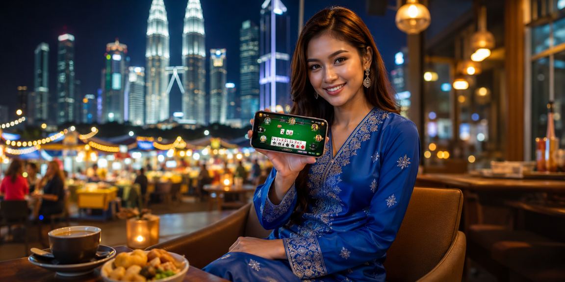 Meja blackjack dengan pemain berpakaian tradisional di Kuala Lumpur